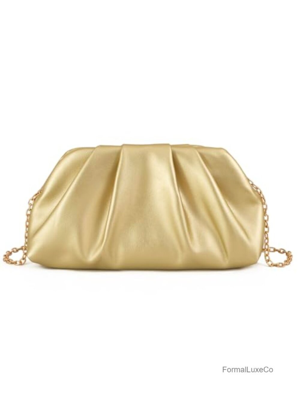 Pleated Cloud Clutch - Soft PU Leather Evening Bag with Detachable Chain